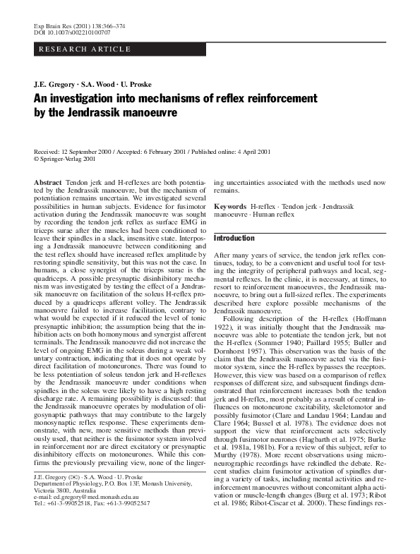 (PDF) An investigation into mechanisms of reflex reinforcement by the