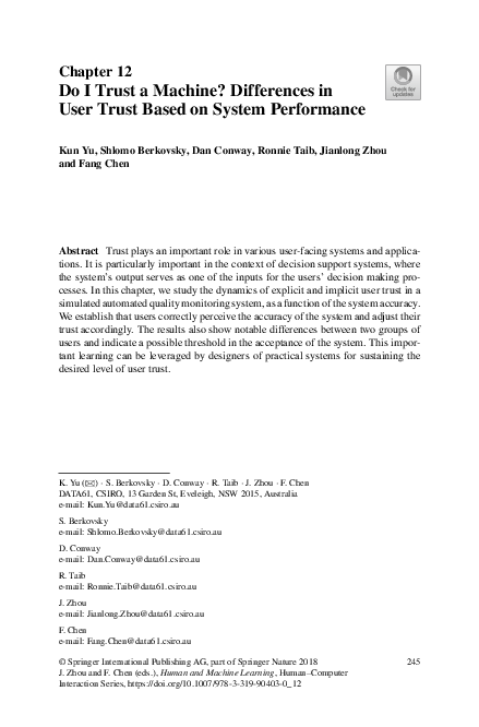 (PDF) Do I Trust a Machine? Differences in User Trust Based on System ...