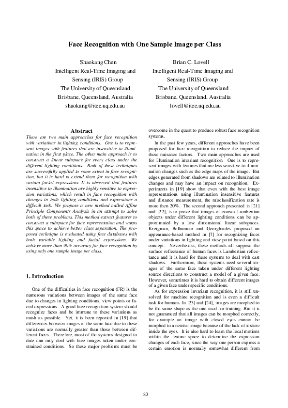(PDF) Face Recognition with One