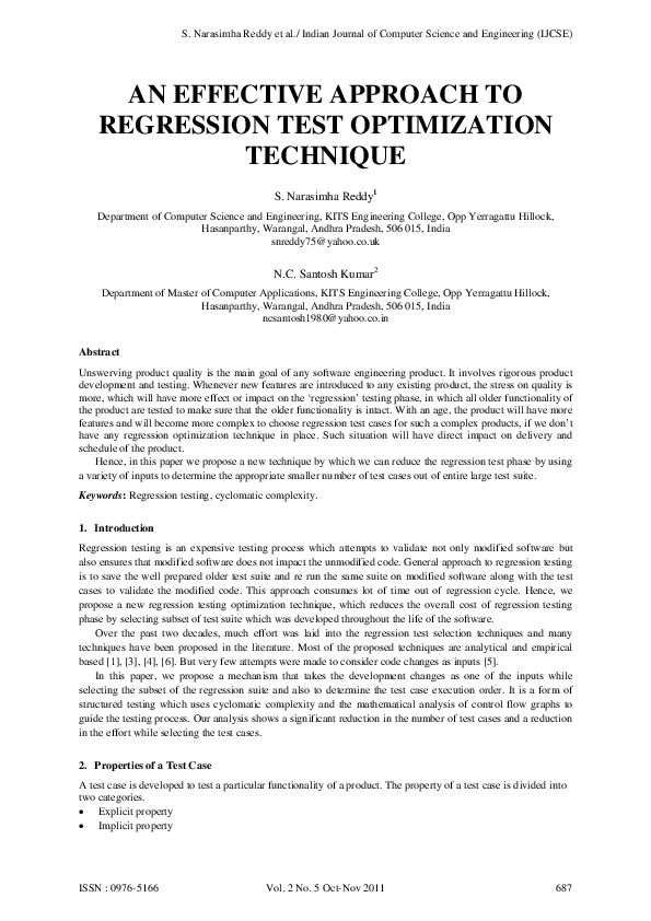 (PDF) An Effective Approach to Regression Test Optimization Technique