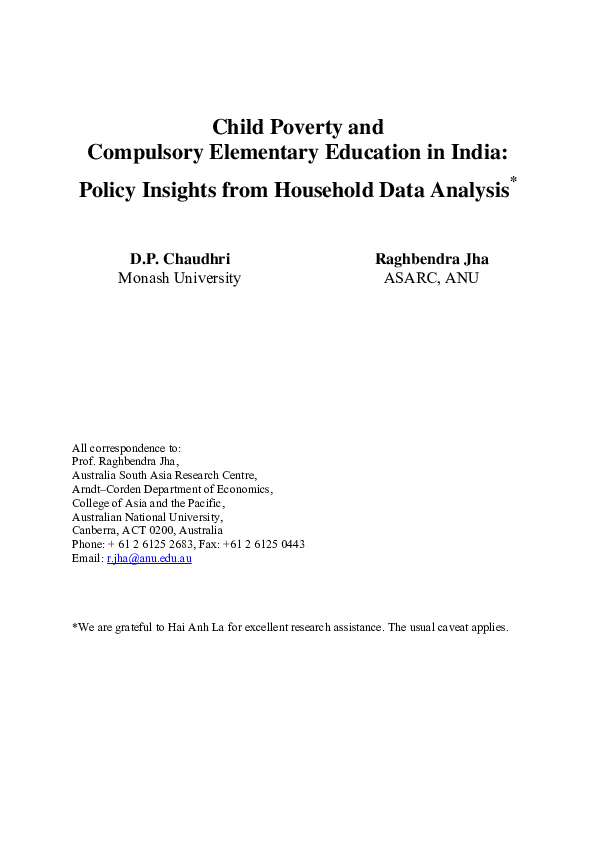 (PDF) Child Poverty and Compulsory Elementary Education in India ...