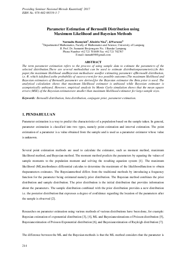 (PDF) Parameter Estimation of Bernoulli Distribution using Maximum ...