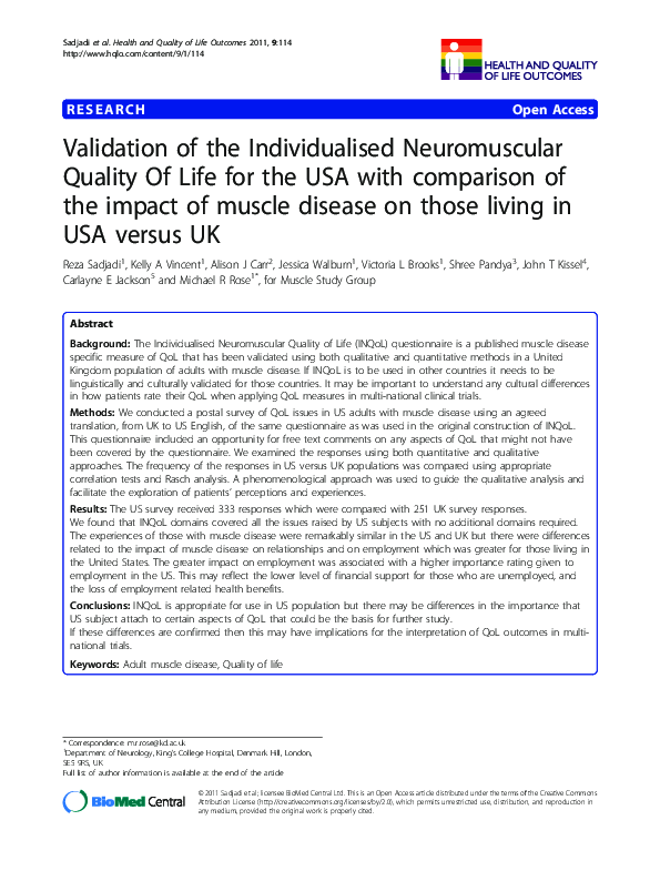 (PDF) Validation of the individualised neuromuscular quality of life ...