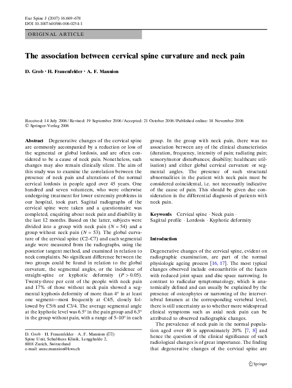 (PDF) The association between cervical spine curvature and neck pain