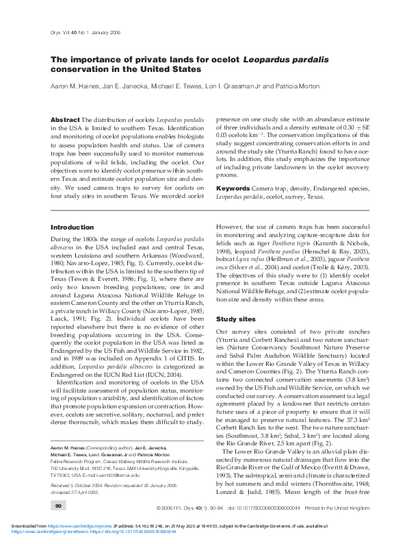 (PDF) The importance of private lands for ocelot Leopardus pardalis