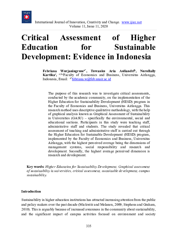 (PDF) Critical Assessment of Higher Education for Sustainable ...