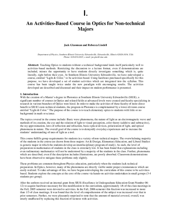 (PDF) An Activities-Based Course in Optics for Non-technical Majors
