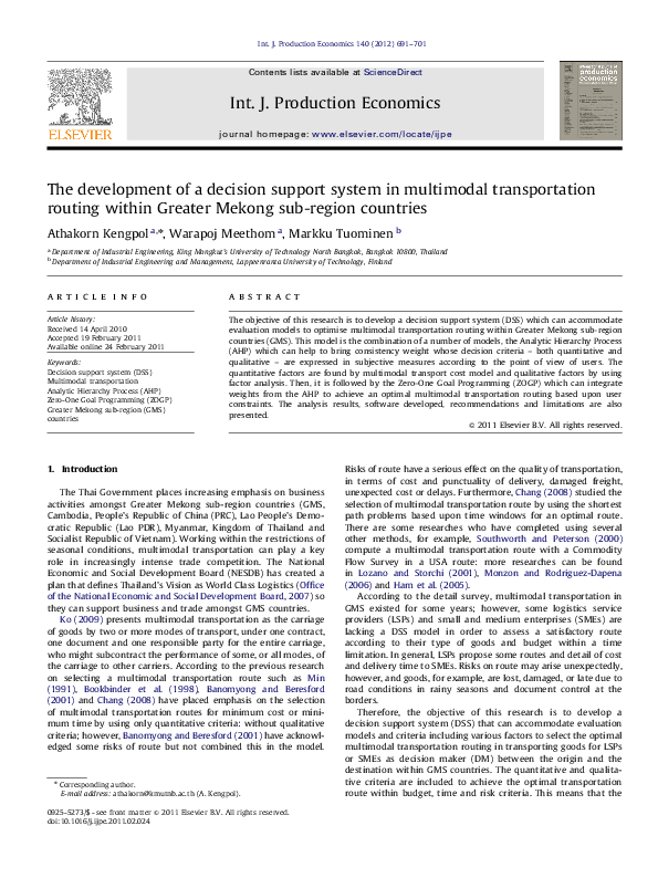 (PDF) The development of a decision support system in multimodal ...