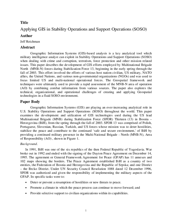 (PDF) Applying GIS in Stability Operations and Support Operations (SOSO)
