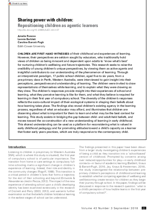 (PDF) Sharing Power with Children: Repositioning Children as Agentic ...