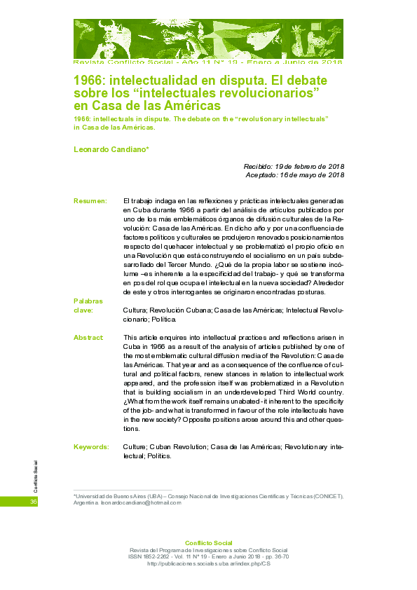 (PDF) 1966: intelectualidad en disputa. El debate sobre los ...