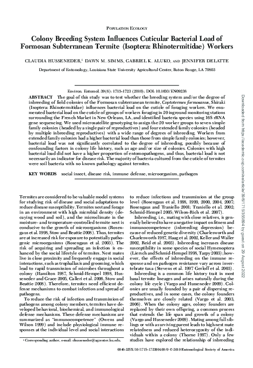 (PDF) Colony Breeding System Influences Cuticular Bacterial Load of ...