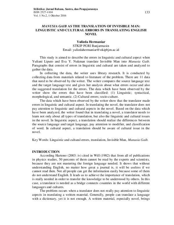 (PDF) Manusia Gaib as The Translation of Invisible Man: Linguistic and ...