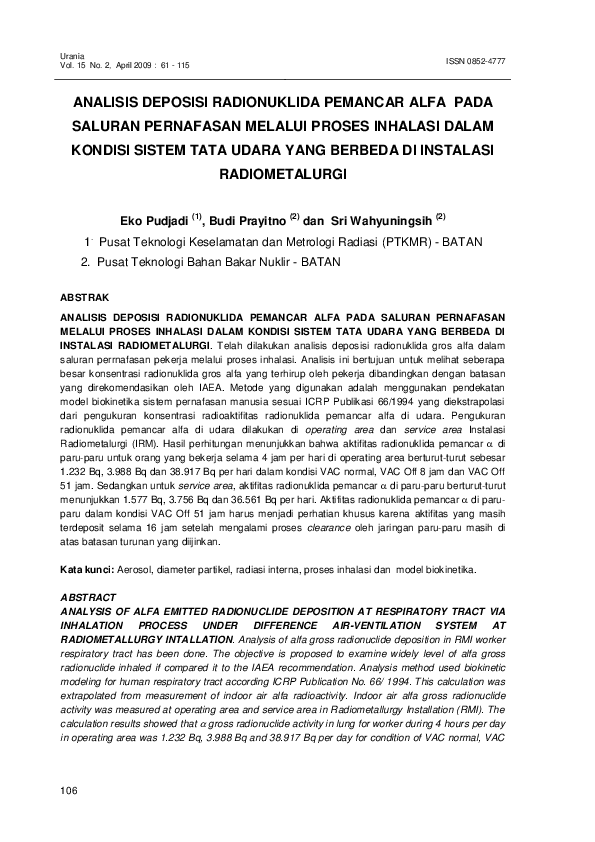 (PDF) Analisis Deposisi Radionuklida Pemancar Alfa Pada Saluran ...