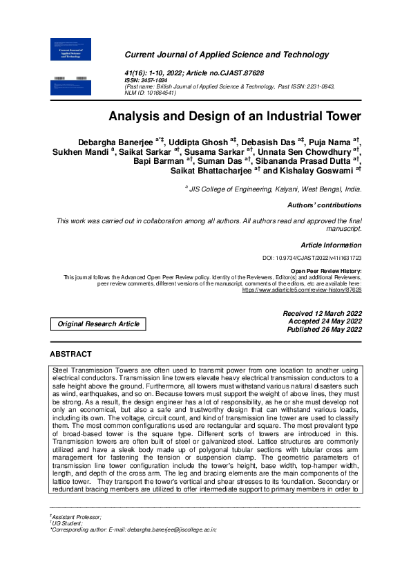 (PDF) Analysis and Design of an Industrial Tower