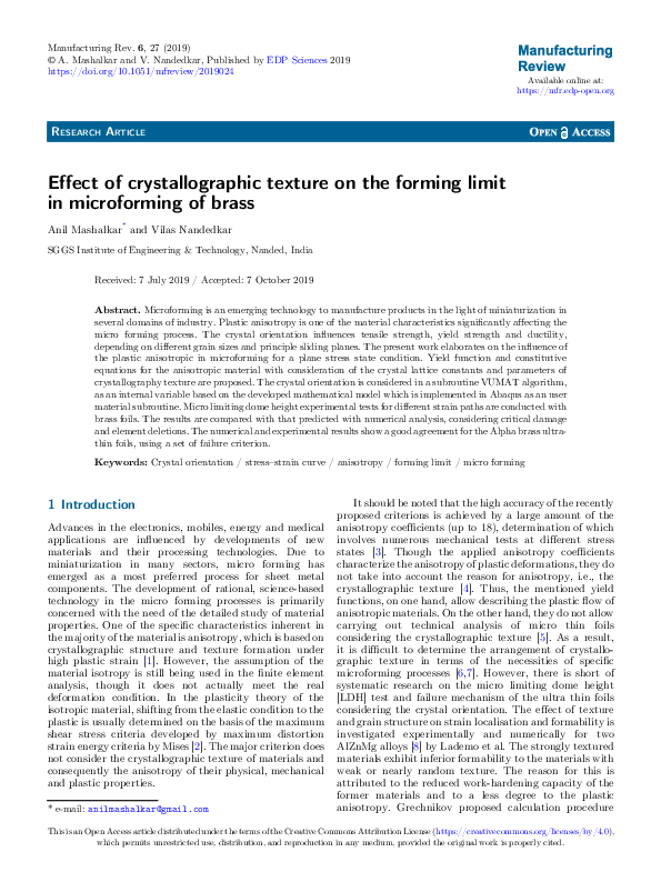 (PDF) Effect of crystallographic texture on the forming limit in ...