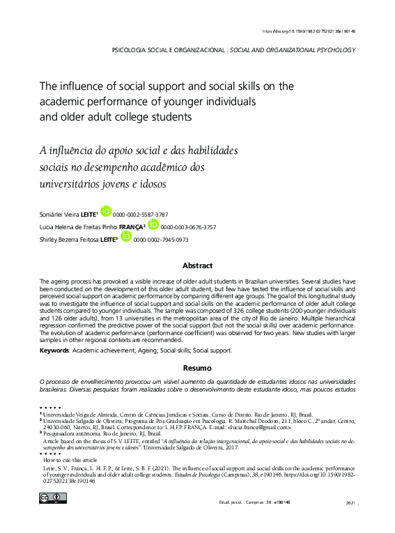 (PDF) The influence of social support and social skills on the academic ...