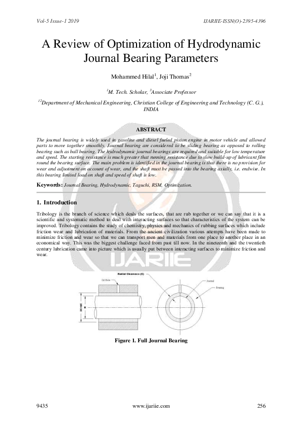 (PDF) A Review of Optimization of Hydrodynamic Journal Bearing Parameters mohammed hilal
