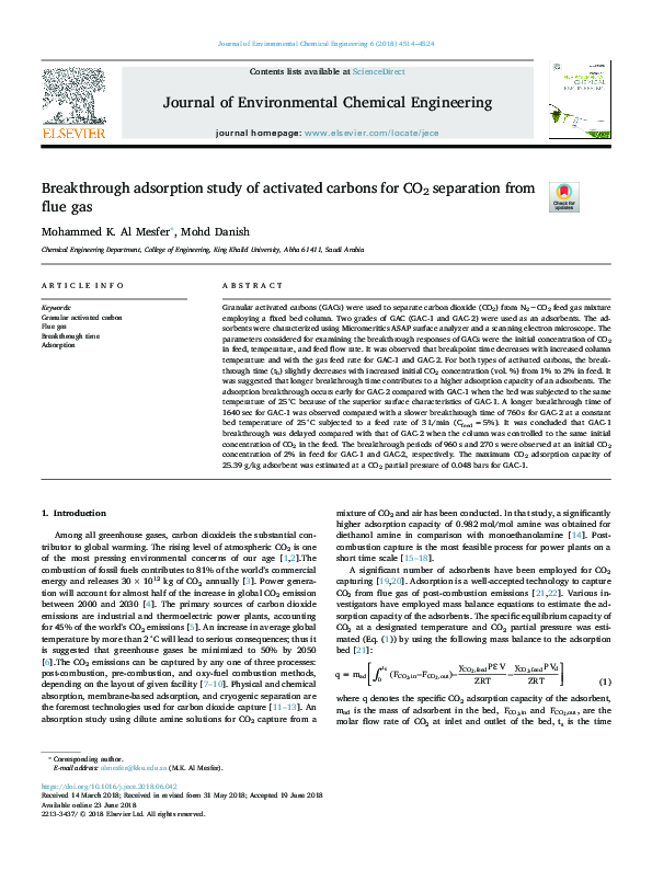 (PDF) Breakthrough adsorption study of activated carbons for CO2 ...