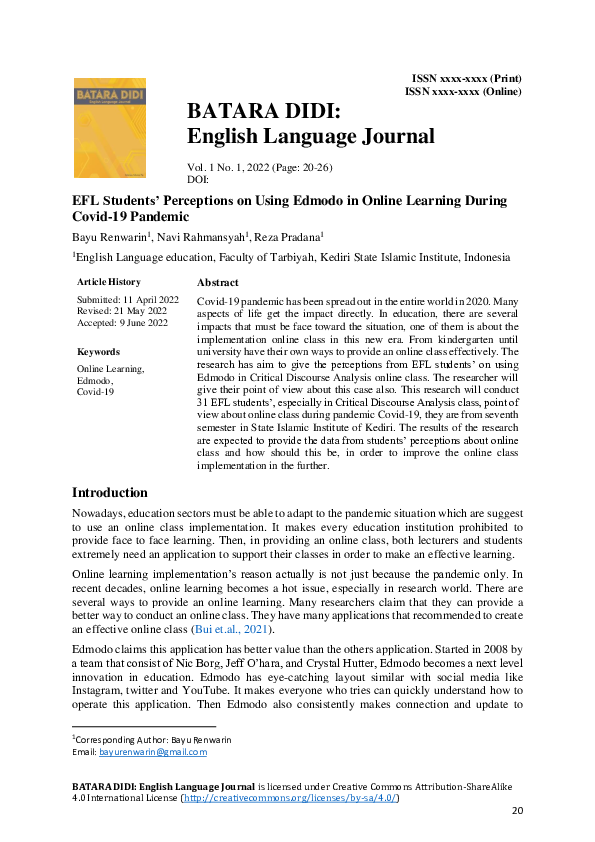 (PDF) EFL Students’ Perceptions on Using Edmodo in Online Learning ...