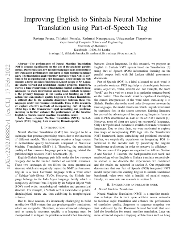 (PDF) Improving English to Sinhala Neural Machine Translation using ...