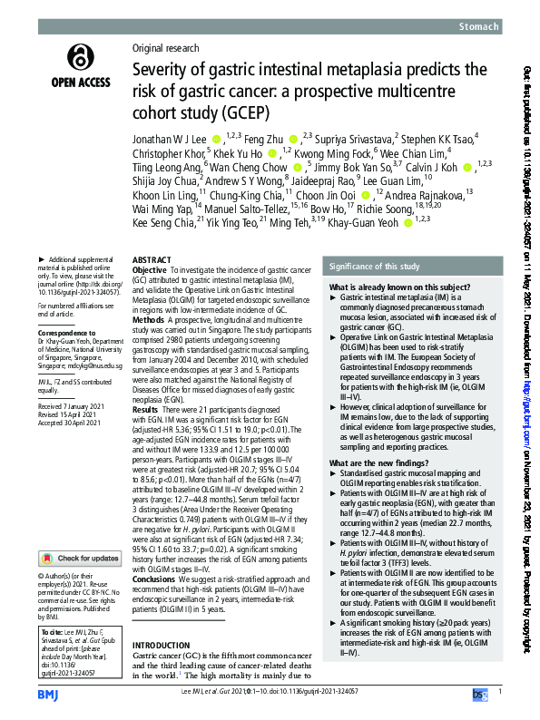 (PDF) Severity of gastric intestinal metaplasia predicts the risk of ...