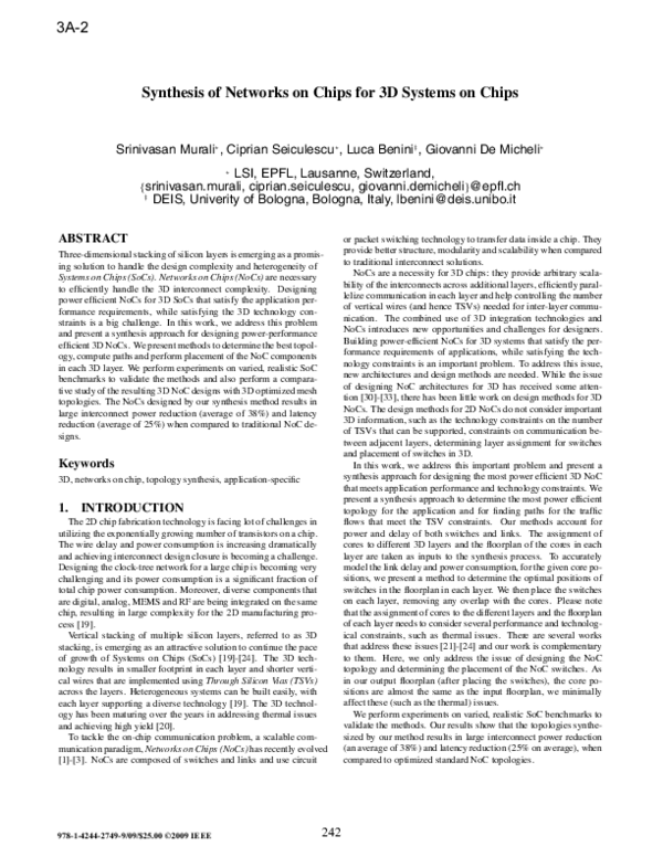 (PDF) Synthesis of networks on chips for 3D systems on chips