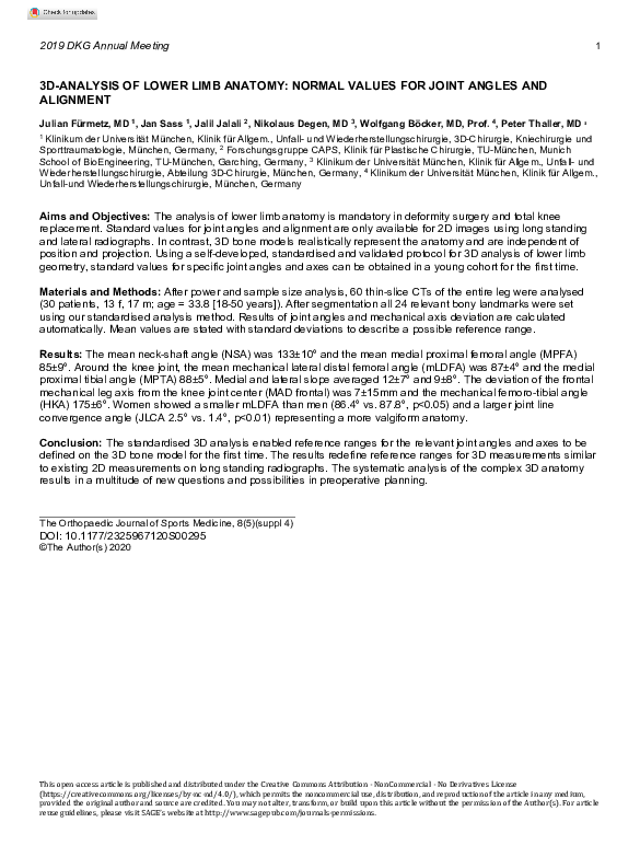 (PDF) 3D-ANALYSIS of Lower Limb Anatomy: Normal Values for Joint Angles ...