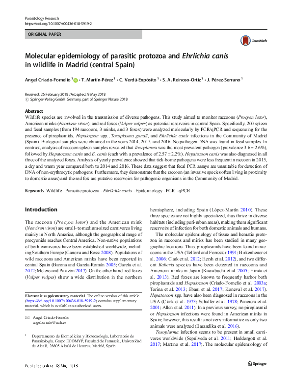 (PDF) Molecular epidemiology of parasitic protozoa and Ehrlichia canis ...