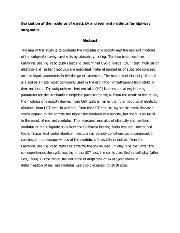 (PDF) Evaluation of the Modulus of Elasticity and Resilient Modulus for ...