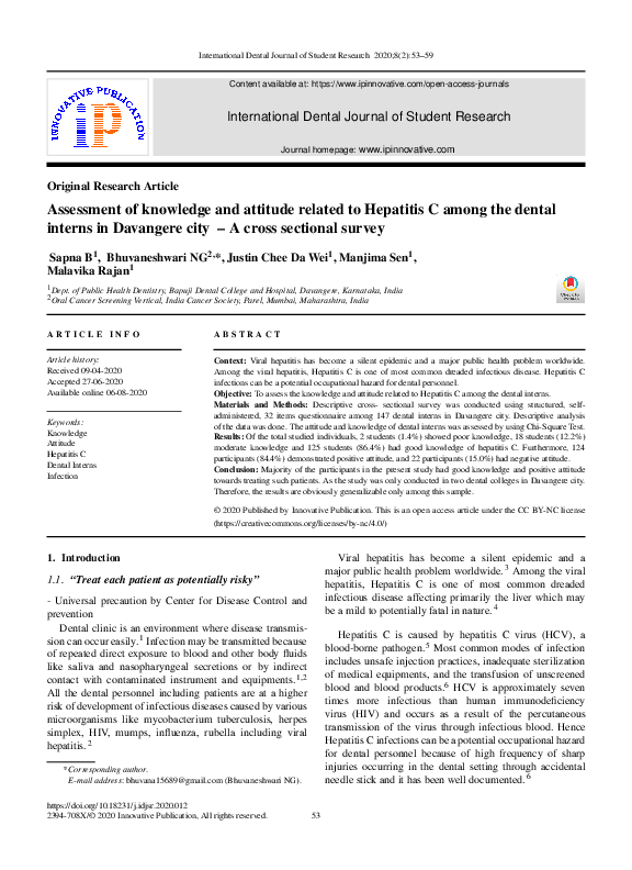 (PDF) Assessment of knowledge and attitude related to Hepatitis C among ...