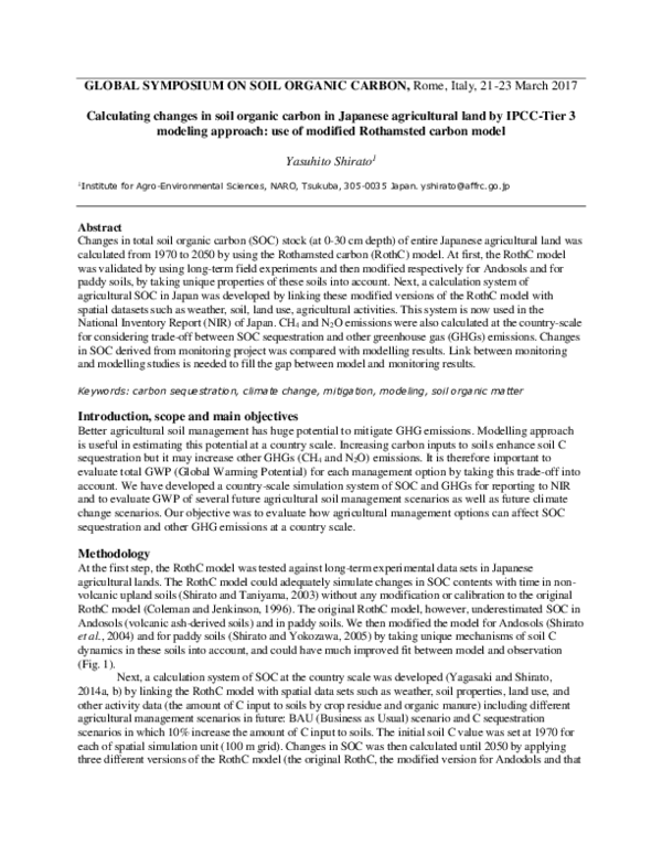 (PDF) Calculating changes in soil organic carbon in Japanese