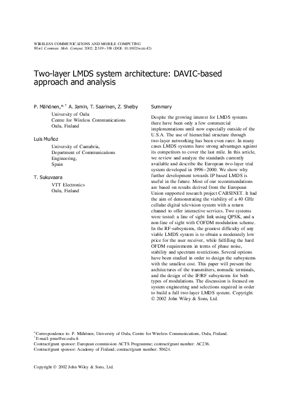 (PDF) Two-layer LMDS system architecture: DAVIC-based approach and ...