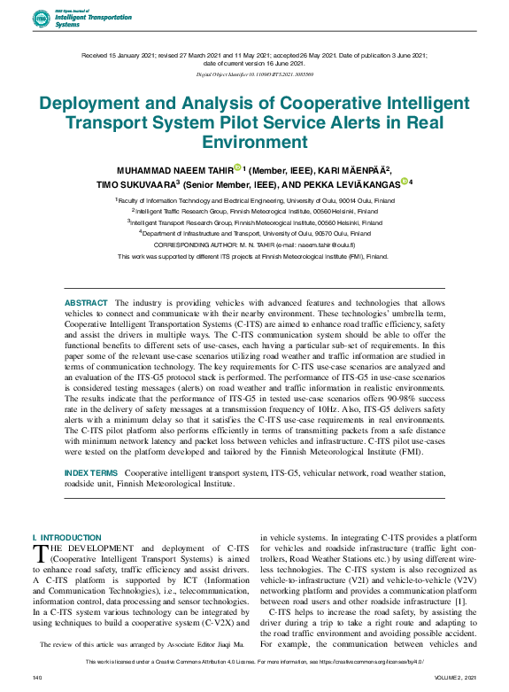 (PDF) Deployment and Analysis of Cooperative Intelligent Transport ...