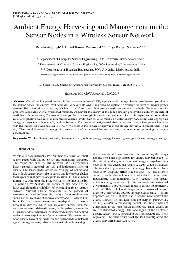 (PDF) Ambient Energy Harvesting and Management on the Sensor Nodes in a ...