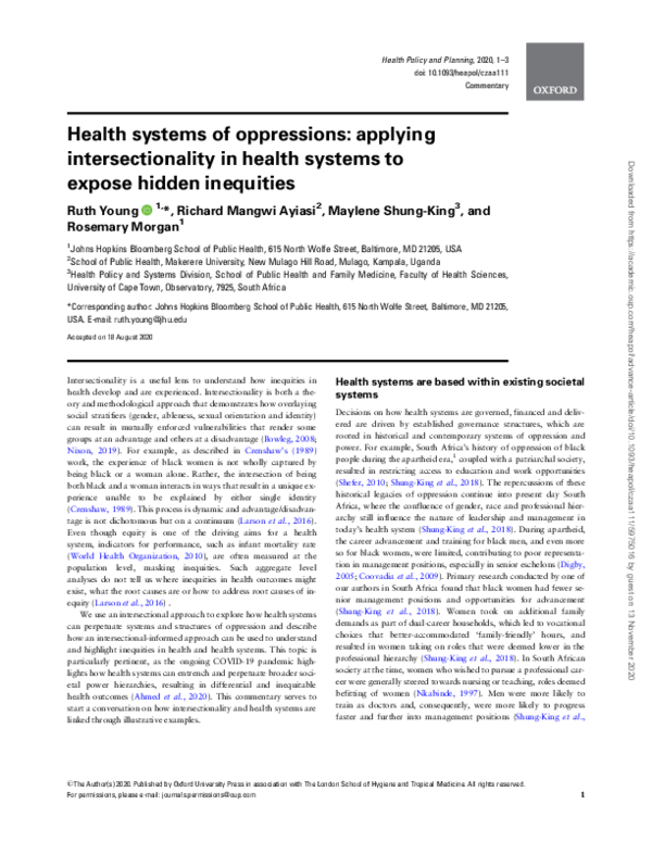 (PDF) Health systems of oppression: applying intersectionality in ...