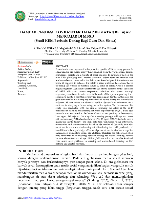 (PDF) Dampak Pandemi Covid-19 Terhadap Kegiatan Belajar Mengajar Di MI ...