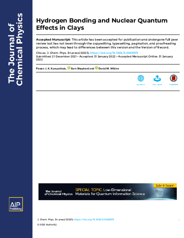 (PDF) Hydrogen-bonding and nuclear quantum effects in clays