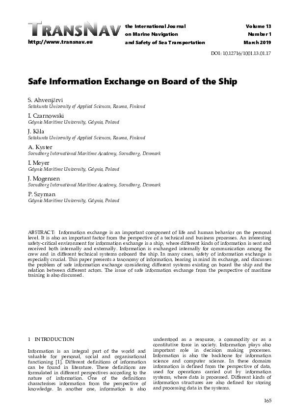 (PDF) Safe Information Exchange on Board of the Ship