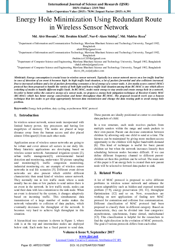 (PDF) Energy Hole Minimization Using Redundant Route in Wireless Sensor ...