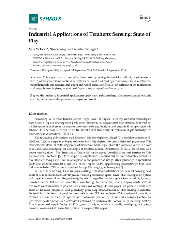 (PDF) Industrial Applications of Terahertz Sensing State of Play Anselm Deninger Academia.edu