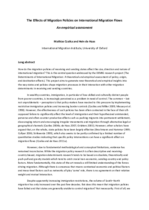 (PDF) The Effects of Migration Policies on International Migration ...