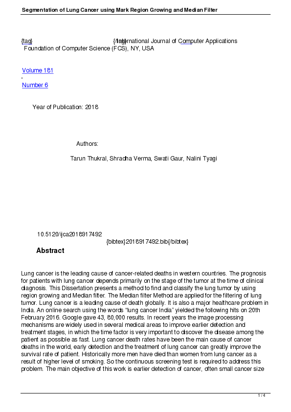 (PDF) Segmentation of Lung Cancer using Mark Region Growing and Median ...