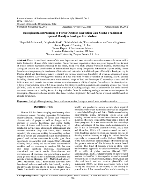 (PDF) Ecological Based Planning of Forest Outdoor Recreation Case Study ...