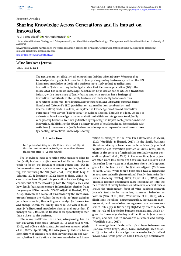 (PDF) Sharing Knowledge Across Generations and Its Impact on Innovation
