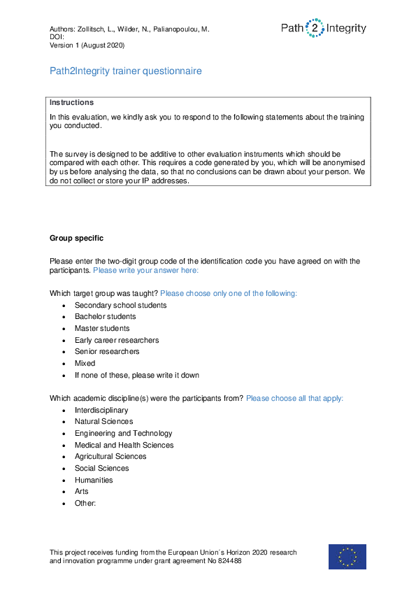 (PDF) Path2Integrity trainer questionnaire
