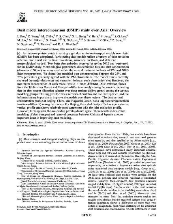 (PDF) Dust model intercomparison (DMIP) study over Asia: Overview