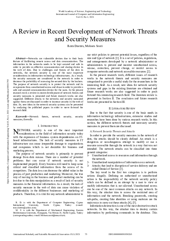 (PDF) A Review in Recent Development of Network Threats and Security ...