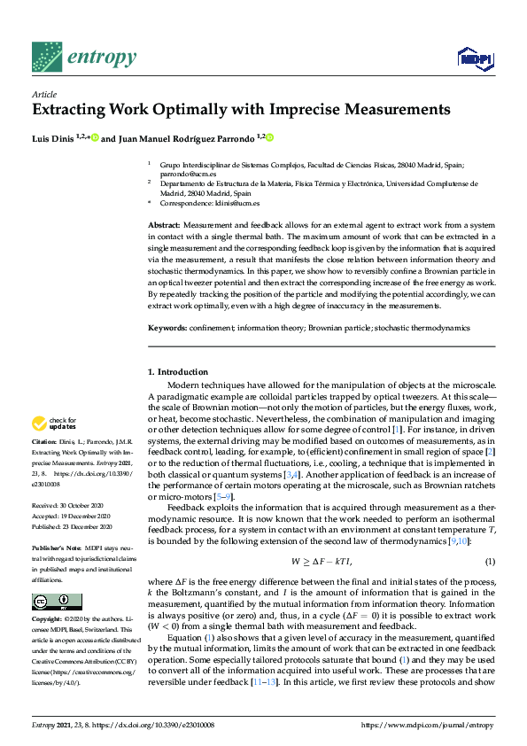 (PDF) Extracting Work Optimally with Imprecise Measurements