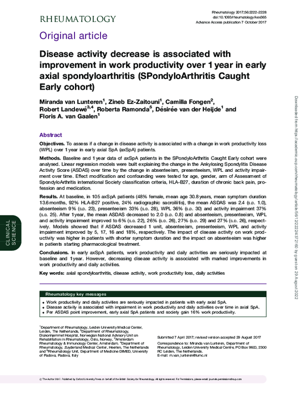 (PDF) Disease activity decrease is associated with improvement in work ...